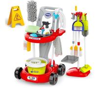 Kit de Nettoyage pour Enfants, Chariot pour Enfants avec Serpillière, Aspirateur, Plumeau, Brosses, Chiffons, Jouets de Nettoyage