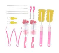 Kit de Nettoyage pour Goupillons Biberon 14 Pièces, 2 Ensembles | Rose, Deux Lots de 7 Pièces, Nylon, Acier Inoxydable, Pp et Éponge, pour Tétines et Pailles