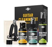 Kit de nettoyage pour guitare : 60 ml de polish pour guitare, 50 ml d'huile essentielle de citron pour touche et 50 ml d'huile nettoyante pour cordes.