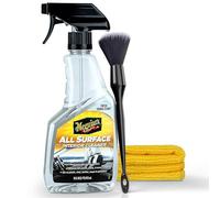 Kit de nettoyage pour intérieur de voiture | Meguiar's Nettoyant pour toutes surfaces d'intérieur + brosse de nettoyage + chiffon en microfibre | Nettoyant pour intérieur adapté au plastique, cuir