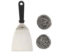 KRAMPOUZ Kit Complet de Nettoyage pour Plancha en Inox - 1 Spatule Coudée en Inox et 2 Boules Inox - Nettoyer Rapidement et Sans Effort les Planchas - Réf AKN1