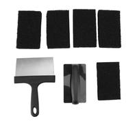 Kit de Nettoyage pour Plancha Professionnel - Set de 7 Pièces avec Raclette en Acier Inoxydable, Brosse & 5 Blocs Éponge pour BBQ, Grill, Plancha