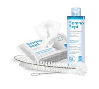 Kit de nettoyage PPC/CPAP 3-en-1 SomnoSept (400 ml, 72 lingettes, 15 mm) | Pour une hygiène irréprochable des masques et tuyaux de PPC, produits testés dermatologiquement, brosse de qualité supérieure