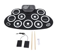 Kit de pads de batterie électronique à enroulement, batterie électrique sans fil rechargeable avec haut-parleur intégré et double pédale, batterie d’entraînement en silicone pour