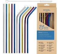 Kit de pailles métalliques Spinel 10 pièces multicolores 21cm, brosse de nettoyage incluse