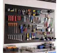 Kit de panneau perforé métallique, système de rangement mural pour outils, panneau perforé robuste avec crochets, idéal pour le rangement d'outils dans un garage(120 * 50cm)