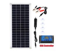 Kit de Panneau Solaire 100W 2 USB avec Contrôleur 60A Chargeur de Batterie Solaire pour Voiture Yacht Montres Bateau 12V-18V