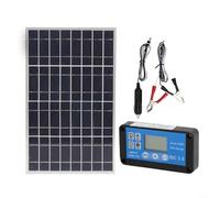 Kit de panneau solaire 18 V 20 W avec contrôleur 60 A, détection automatique 12 V/24 V, design étanche, deux sorties USB, clips de batterie pour camping-car, bateau hors réseau (2 panneaux + 30 A)
