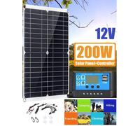Kit de Panneau Solaire 200W 12V+Contrôleur de Charge Solaire 40A,pour Camping-Car, Camper, Van, Bateaux,Panneau Solaire Souple