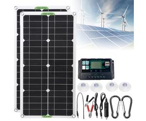 Kit De Panneau Solaire 250/500W - Contrôleur 10/20/30A, Panneau Solaire Monocristallin, Avec 4 Ventouses Et 2 Mousquetons, Double USB, Pour Chargement De Batterie 12V/24V,10Acontroller-500W