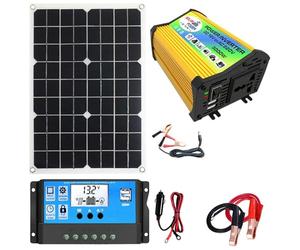 Kit de panneau solaire avec onduleur - Kit panneau solaire et contrôleur | Combinaison d'onduleur solaire, chargeur 30 A, onduleur 3000 W, charge et décharge intelligente, panneau solaire 18 W.