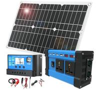 Kit de panneau solaire étanche 18 W avec onduleur de voiture 500 W et contrôleur de charge 30 A pour camping-car, moto et bateau.