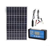 Kit de panneau solaire polycristallin 12 V/24 V avec contrôleur étanche 60 A, batterie 18 V pour camping-car, bateau, camping, comprend des clips de batterie et des sorties USB (avec 30 A)