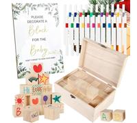 Kit De Panneaux De Blocs De Douche pour Bébé - Jouets Éducatifs Précoces, 24 Marqueurs Inclus, 52 Cubes + 24 Marqueurs + Boîte en Bois, Blocs De Bois Dur À Grain Lisse Naturel - pour Révéler Le Sexe