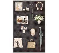 Kit de panneaux perforés polyvalents de qualité supérieure avec crochets - Solution de rangement en métal pour garage, cuisine et chambre (noir, 180 x 60 x 2,5 cm)