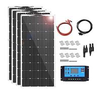 Kit de panneaux solaires 1000 W comprenant 5 modules solaires monocristallins flexibles de 200 W et 18 V pour camping-car, bateau, tente, voiture, remorque, charge de batterie 12 V, 4 x 300 W