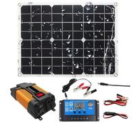 Kit de panneaux solaires 12 V avec contrôleur de charge 30 A, onduleur 500 W et ports USB doubles pour maison, camping et extérieur