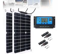 Kit de panneaux solaires 200 W 2 × 100 W semi-flexibles monocristallins pliables | Système hors réseau 18 V avec contrôleur 20 A pour installation de toit de camping-car, bateau
