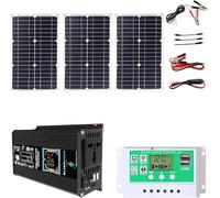 Kit De Panneaux Solaires Complet, Panneau Solaire étanche 75 W 18 V, Kit De Panneaux Solaires 6 000 W, Contrôleur De Charge Solaire Double USB 12 V 50 A, avec Onduleur Sol, Black
