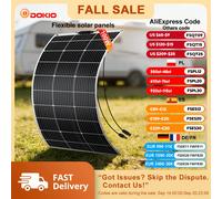Kit de panneaux solaires monocristallins flexibles DOKIO 100W 18V / câble de 8m | Chargeur de batterie 12V étanche pour voiture, maison, camping-car 200W