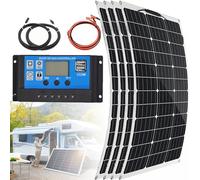 Kit de panneaux solaires pour camping-car 150 W/300 W/450 W/600 W (flexible à 30°), régulateur de charge 40 A + chargeur de batterie 12 V, trous de pré-installation, pour jardin, bateau, maison, 600