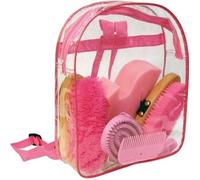 Kit de pansage pour chevaux - KERBL - Sac à dos transparent - Accessoires roses