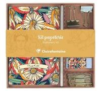 Clairefontaine 116231C - Un Kit de Papeterie contenant un Carnet 11x17 cm 64 Pages Lignées, un Crayon de Papier, 2 Pinces doubles-clip, 10 Trombones et une Gomme - Collection Frida Kahlo