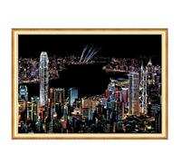 Kit de papier d'art à gratter DIY - Scène de nuit Design Rainbow Color Painting Tableau à gratter avec kit de monuments des villes du monde | Convient pour l'art, l'artisanat, l'éducation, les loisirs