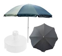 Kit De Parasol + Socle De Parasol, Polyester Couleur Gris Large D 240cm H 230cm Pied Blanc D 40cm Touristique Fonctionnel Multicolore