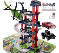 Kit de parking interactif pour enfants, parking, ascenseur, voitures jouets, hélicoptères, tapis de jeu, panneaux de signalisation, station-service 4 étages 24646