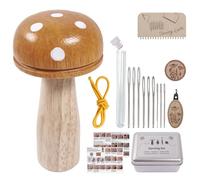 Kit de patchs à tricoter - Kit d'outils de rebouchage champignon en bois avec boîte de rangement pour aiguilles | Kit de complet pour tissage, broderie, réparation, chaussettes, vêtements