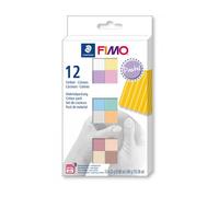 Staedtler FIMO Soft, Assortiment de 12 demi-pains de pâte FIMO aux couleurs pastel assorties, Pâte à modeler durcissant au four et facile à démouler, 8023 C12-3, Pastels