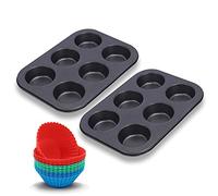 Kit de Pâtisserie | Ensemble avec Moules à Muffin en Silicone et à Œufs Cocotte en Acier au Carbone | Moules à Cupcake anti-adhésifs | Moules en Silicone et Acier | EUOXANTY Accessoires de Pâtisserie