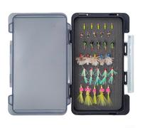 Kit de pêche à la mouche avec mouches nymphes sèches et humides, hameçons en acier au carbone, plusieurs tailles 1# 10# 16# 18# boîte à leurres compacte pour utilisation de la truite et du bar