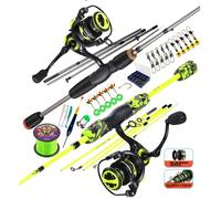 Kit de pêche combo : Canne à mouche en fibre de verre à 5 sections et moulinet à bobine en aluminium avec rapport d'engrenage de 5,2:1 - Moulinet de pêche interchangeable droite/gauche avec accessoire