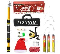 Kit de pêche de Noël | Pêche en Plein air Ainsi Que dans l'eau salée - Canne à pêche pour débutants | pour Papas, Maris, Amis et Hommes au Bord de, de la rivière, de l'étang et du réservoir