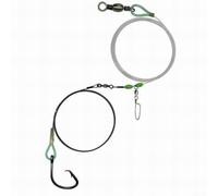 Kit de pêche de surf robuste pour la pêche au requin avec corde métallique en acier inoxydable 49 brins, capacité de charge de 218 kg, ligne en nylon de 3 m, crochet en carbure et émerillons pour