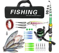 Kit de pêche de voyage Combo - Barre océanique - Kit de pêche | Collecteur d'appâts d'eau douce salée avec rouleau, crochet, ligne, mallette portable pour les voyages en camping, les débutants, les