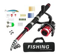 Kit de pêche débutant comprenant canne télescopique flotteur appâts en métal connecteur moulinet épuisette et sac de rangement facile à utiliser pour enfants
