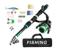 Kit de pêche débutant comprenant canne télescopique flotteur appâts en métal connecteur moulinet épuisette et sac de rangement facile à utiliser pour enfants