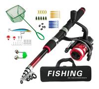 Kit de pêche débutant comprenant canne télescopique flotteur appâts en métal connecteur moulinet épuisette et sac de rangement facile à utiliser pour enfants