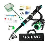 Kit de pêche débutant comprenant canne télescopique flotteur appâts en métal connecteur moulinet épuisette et sac de rangement facile à utiliser pour enfants