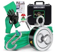 Kit de pêche magnétique double face avec étui, aimant puissant pour la pêche, 900 kg, aimant en néodyme pour une utilisation intensive, avec corde durable et mousqueton, gants et étui