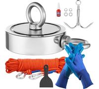 Kit de pêche magnétique VEVOR Kit de pêche magnétique (orange) 771 kg traction double face, kit de pêche magnétique en terre rare néodyme incluant hameçon corde haute performance gants (bleu) anneau d