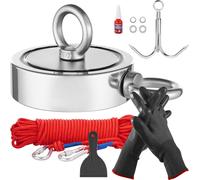 Kit de pêche magnétique VEVOR, kit de pêche magnétique (rouge), 771 kg, tension double face, kit de pêche magnétique en terre rare néodyme (noir), vis à œil, pelle en caoutchouc