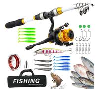 Kit de pêche télescopique avec sac de transport | Kit complet de pêche | Pour surf, pont, mer, lac, rivière, étang, rivière, bateau, eau salée, eau douce et