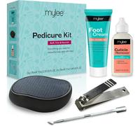 Kit De Pédicure - Ensemble De 5 Pièces Avec Lime En Cristal, Crème Pour Les Pieds, Dissolvant De Cuticules, Poussoir De Cuticules En Métal Et Coupe-Ongles, Élimination De La Peau Sèche Ou Morte