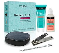 Kit de pédicure Mylee - Ensemble de 5 pièces avec lime en cristal, crème pour les pieds, dissolvant de cuticules, poussoir de cuticules en métal et coupe-ongles, élimination de la peau sèche ou morte
