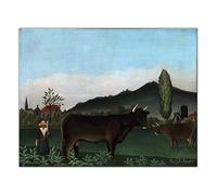 Kit de peinture 5D Henri·Rousseau《Paysage avec bétail》 Perçage complet Points Peintures Art Artisanat pour la maison Décoration murale 50,8 x 61 cm