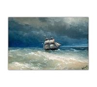 Kit de peinture 5D Ivan Aivazovsky - Bateau sur une mer orageuse - Peintures à points complets - Pour décoration murale d'intérieur - 50,8 x 61 cm